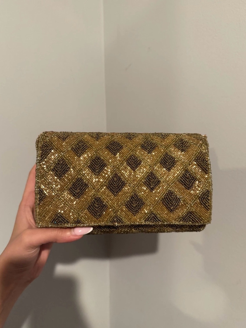 Gold Beaded Evening Clutch - Women Bags